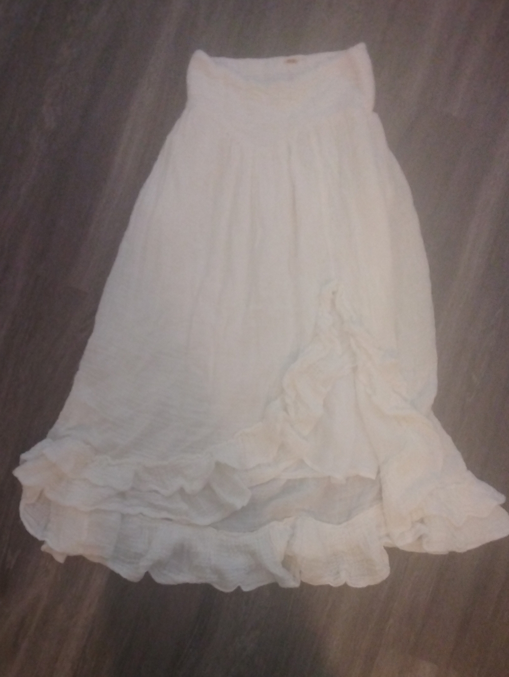 FREE PEOPLE- Gauze White Hankercheif Hem Ruffle Ankle Length Skirt Size XS